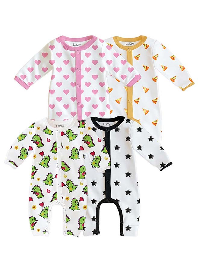 LUAY 100% Cotton Full Sleeves Baby Printed Romper,Sleepsuit for Baby Girls & Boys_(Pack of 4)