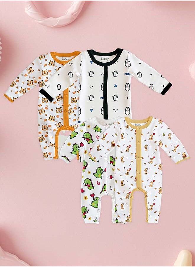 LUAY 100% Cotton Full Sleeves Baby Printed Romper,Sleepsuit for Baby Girls & Boys_(Pack of 4)