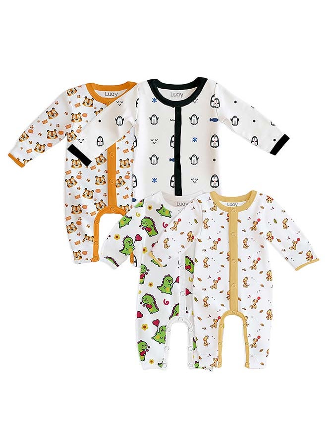LUAY 100% Cotton Full Sleeves Baby Printed Romper,Sleepsuit for Baby Girls & Boys_(Pack of 4)