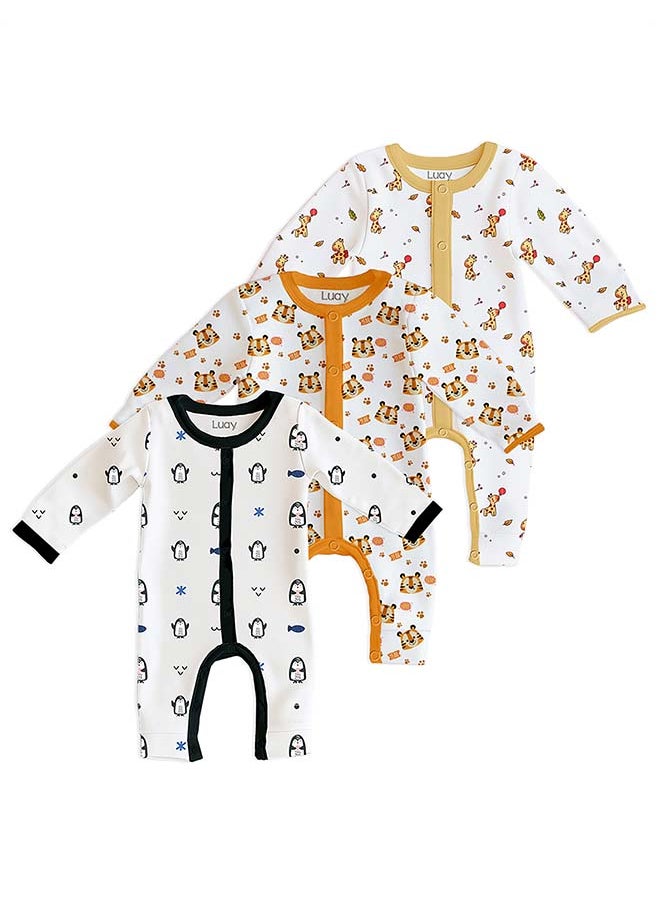LUAY 100% Cotton Full Sleeves Baby Printed Romper,Sleepsuit for Baby Girls & Boys,_(Pack of 3)