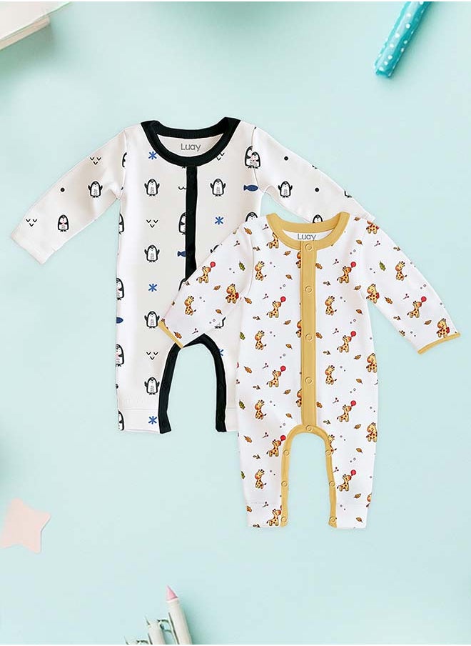 100% Cotton Full Sleeves Baby Romper,Sleepsuit for Baby Girls & Boys _(Pack of 2) 18-24 M