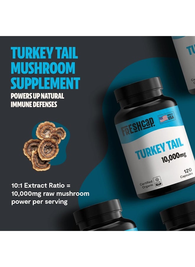FreshCap Mushrooms Turkey Tail Capsules, Powerful Immune Support (35% Beta-glucan), 120 Count (2 Month Supply), Organic, Daily Supplement, Fruiting Body Extract