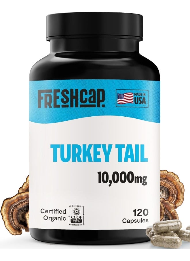 FreshCap Mushrooms Turkey Tail Capsules, Powerful Immune Support (35% Beta-glucan), 120 Count (2 Month Supply), Organic, Daily Supplement, Fruiting Body Extract