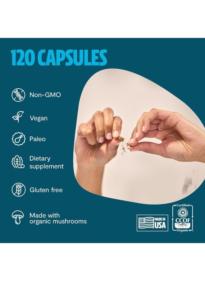 FreshCap Mushrooms Turkey Tail Capsules, Powerful Immune Support (35% Beta-glucan), 120 Count (2 Month Supply), Organic, Daily Supplement, Fruiting Body Extract