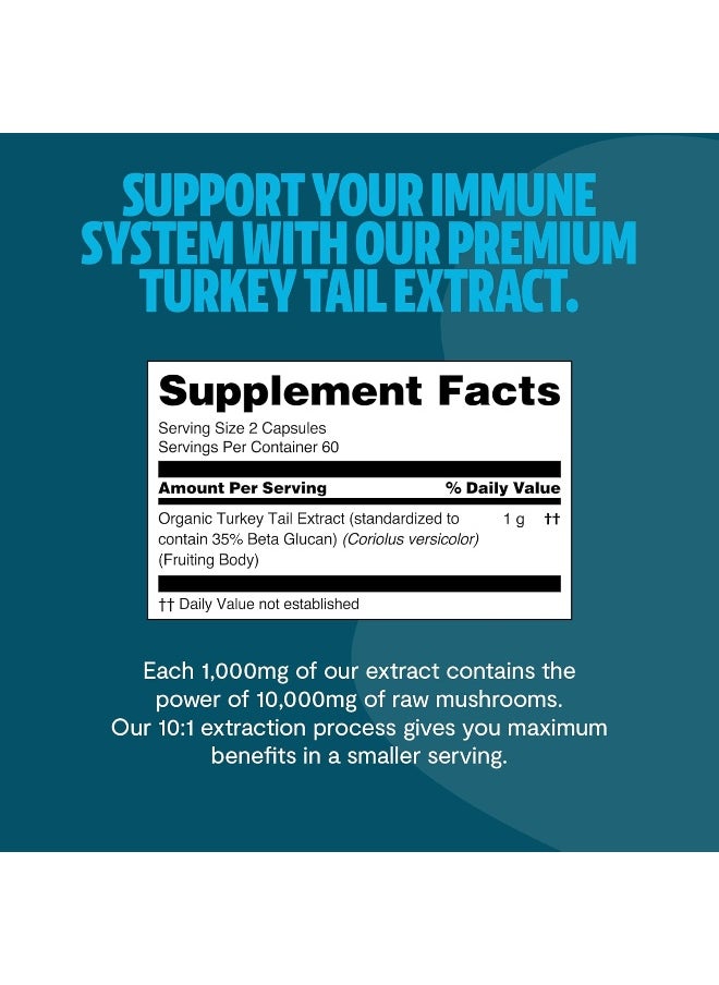 FreshCap Mushrooms Turkey Tail Capsules, Powerful Immune Support (35% Beta-glucan), 120 Count (2 Month Supply), Organic, Daily Supplement, Fruiting Body Extract