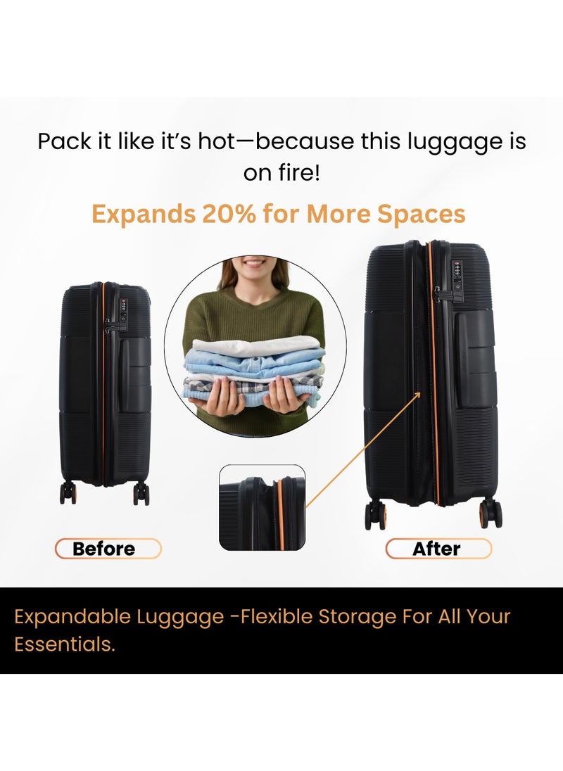 Discovery Trails PP Hardside Luggage Set Black, Durable Expandable Unbreakable Double Zip Lightweight Travel Bag 4 Double Wheel TSA Lock 3pcs Suitcase Trolley Bag (21+26+30 Inch).