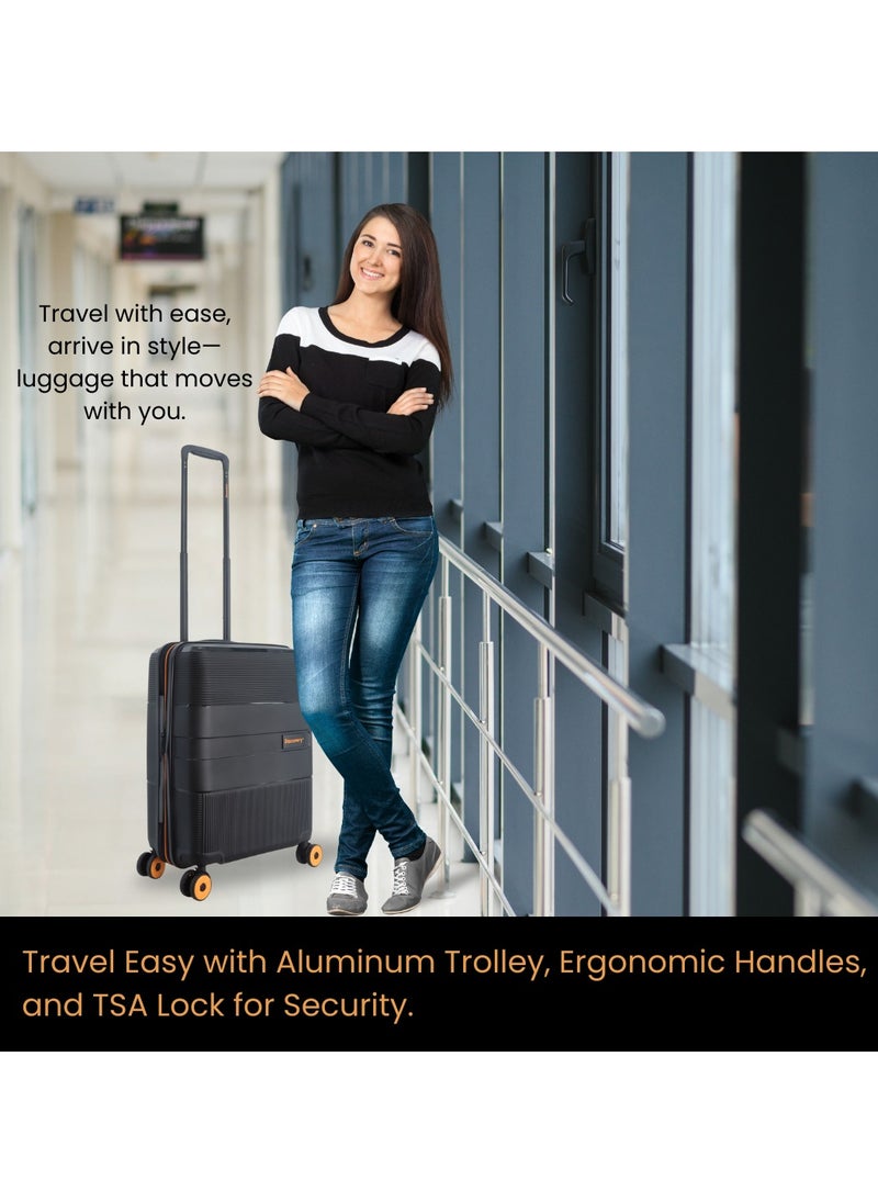 Discovery Trails PP Hardside Luggage Set Black, Durable Expandable Unbreakable Double Zip Lightweight Travel Bag 4 Double Wheel TSA Lock 3pcs Suitcase Trolley Bag (21+26+30 Inch).