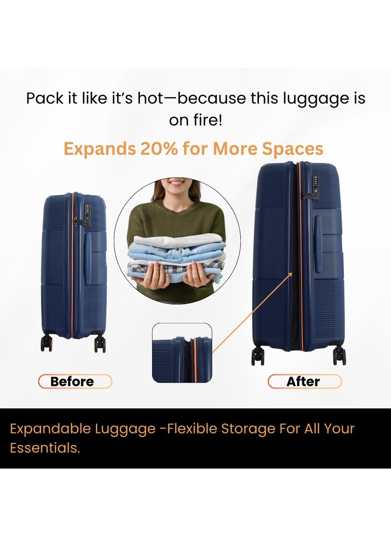 Discovery Trails PP Hardside Luggage Set Navy, Durable Expandable Unbreakable Double Zip Lightweight Travel Bag 4 Double Wheel TSA Lock 3pcs Suitcase Trolley Bag (21+26+30 Inch).
