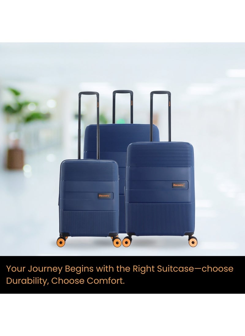 Discovery Trails PP Hardside Luggage Set Navy, Durable Expandable Unbreakable Double Zip Lightweight Travel Bag 4 Double Wheel TSA Lock 3pcs Suitcase Trolley Bag (21+26+30 Inch).