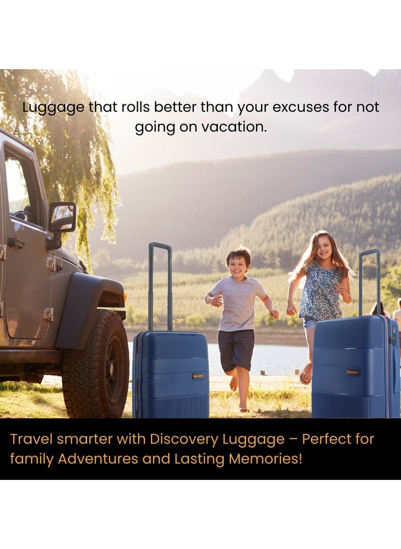 Discovery Trails PP Hardside Luggage Set Navy, Durable Expandable Unbreakable Double Zip Lightweight Travel Bag 4 Double Wheel TSA Lock 3pcs Suitcase Trolley Bag (21+26+30 Inch).