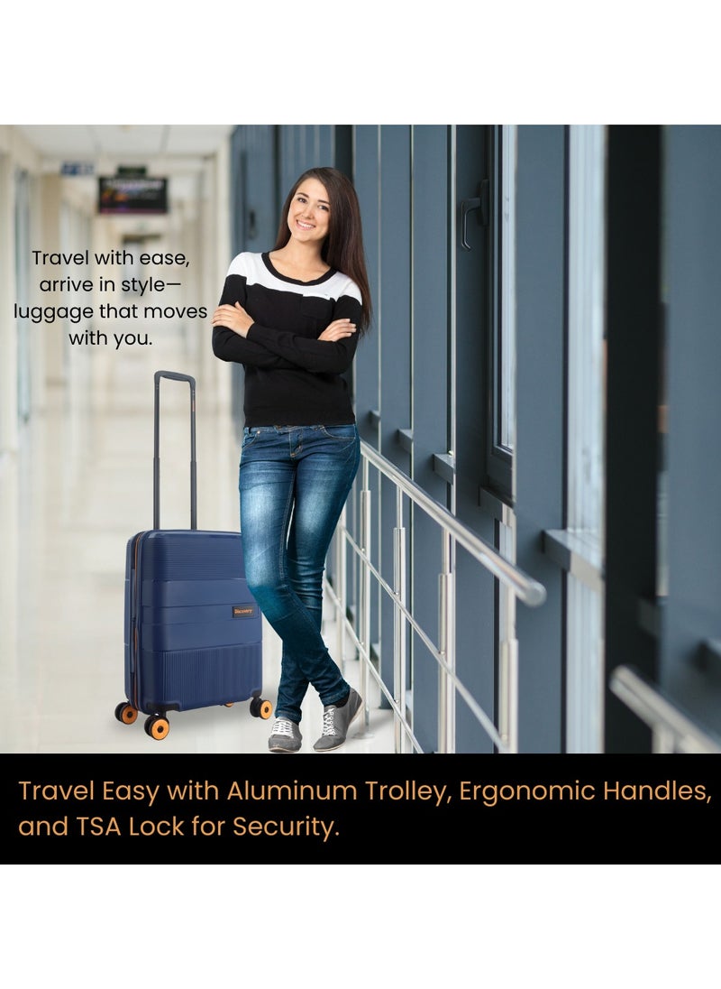 Discovery Trails PP Hardside Luggage Set Navy, Durable Expandable Unbreakable Double Zip Lightweight Travel Bag 4 Double Wheel TSA Lock 3pcs Suitcase Trolley Bag (21+26+30 Inch).
