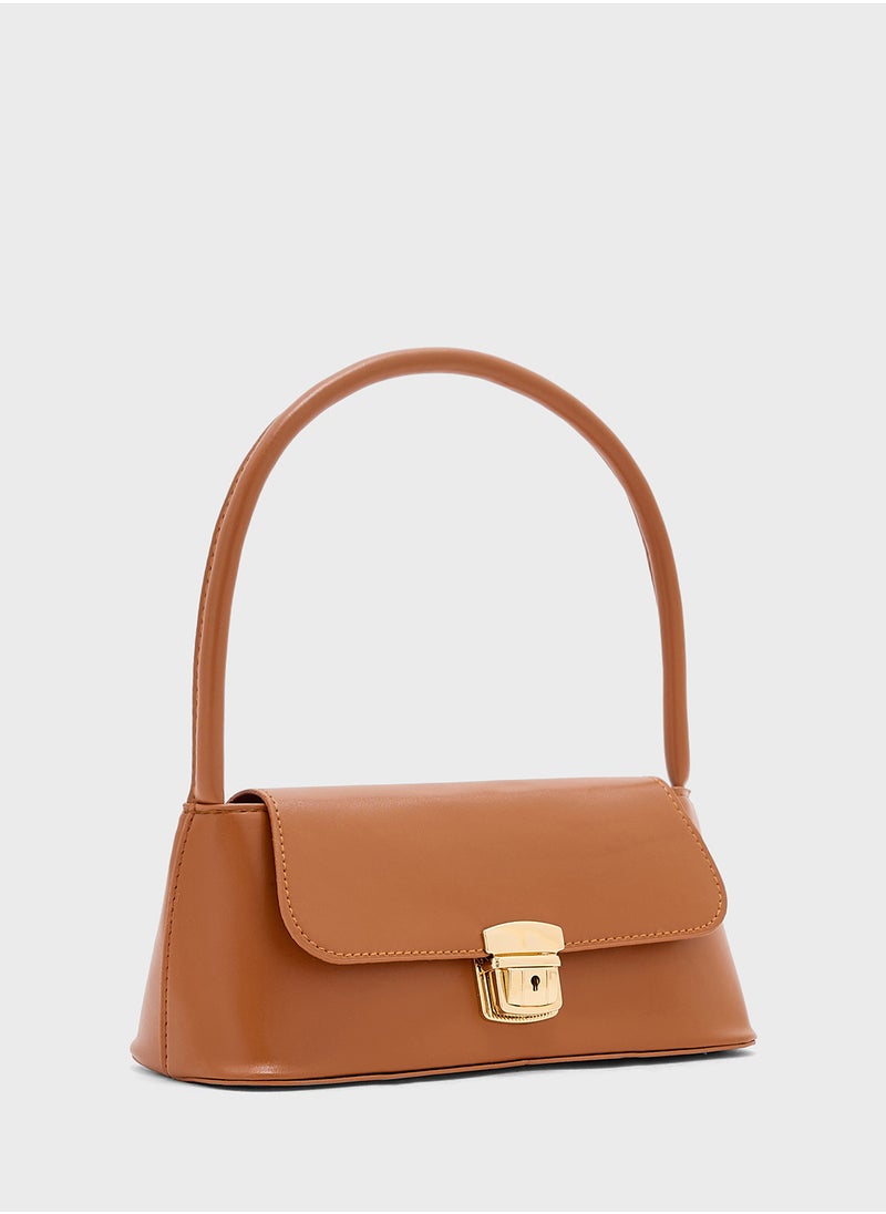 Metal Clasp Detail Shoulder Bag