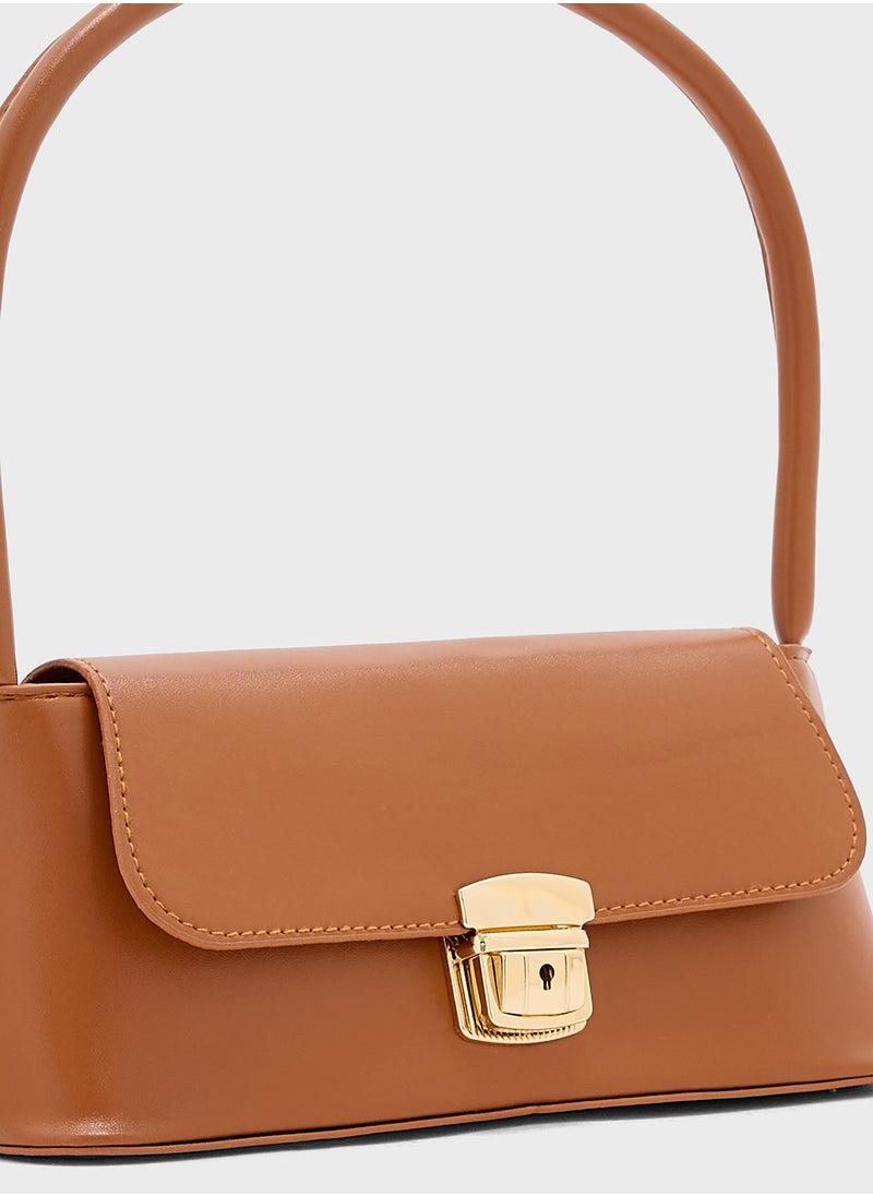 Metal Clasp Detail Shoulder Bag