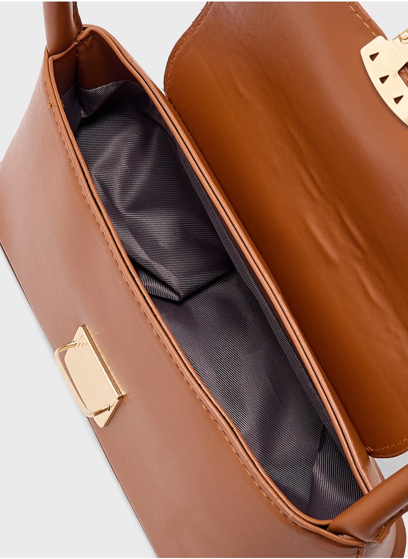 Metal Clasp Detail Shoulder Bag