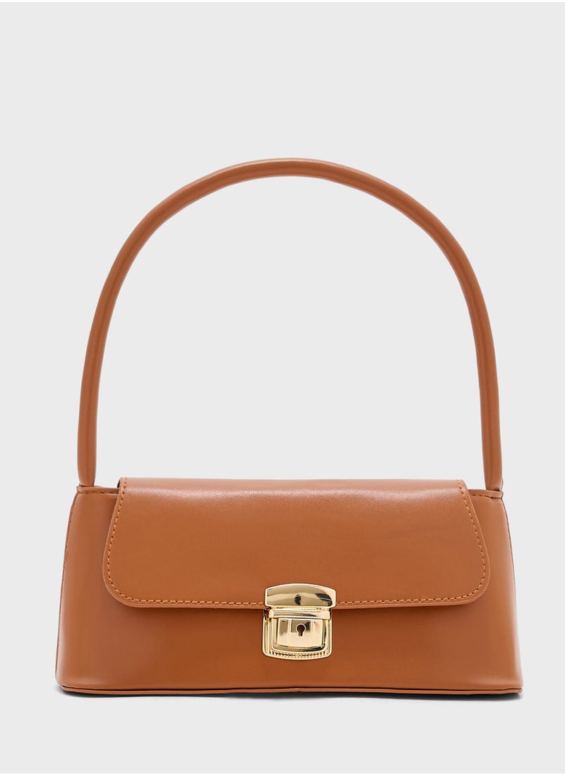 Metal Clasp Detail Shoulder Bag