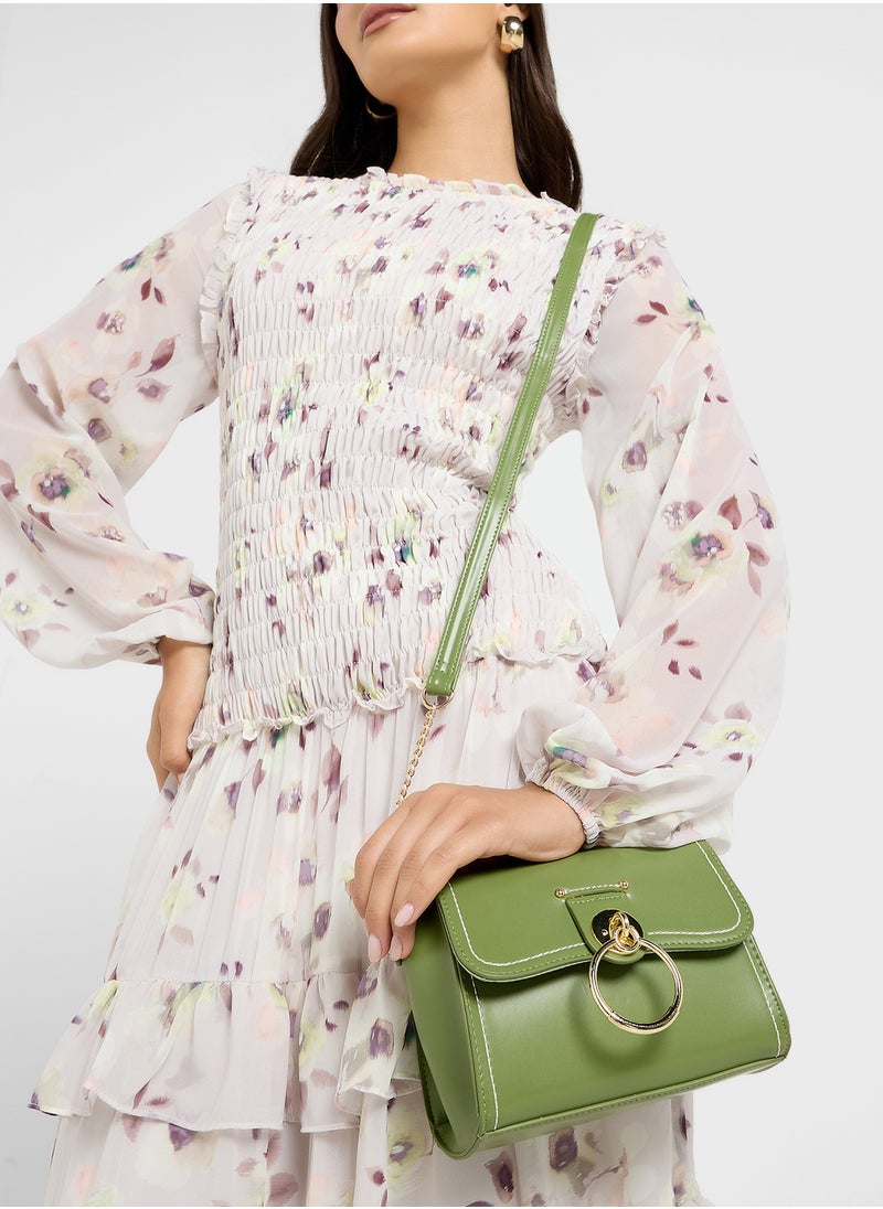 Metal Trim Stitch Detail Crossbody Bag