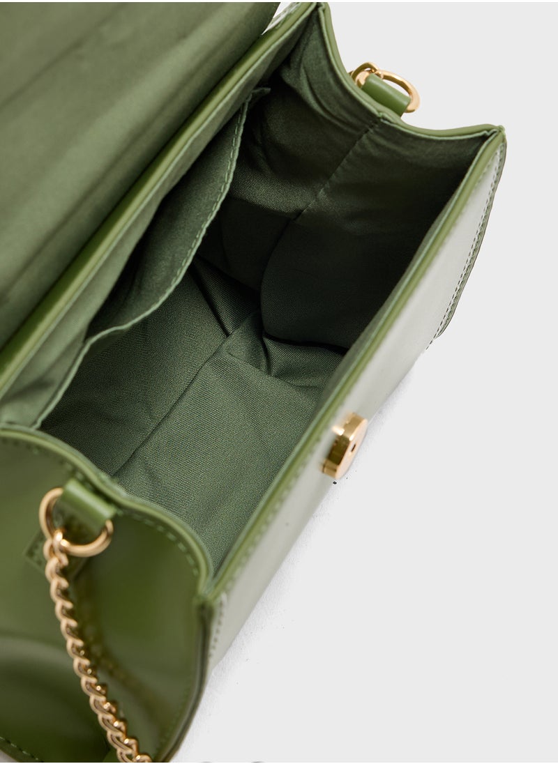 Metal Trim Stitch Detail Crossbody Bag