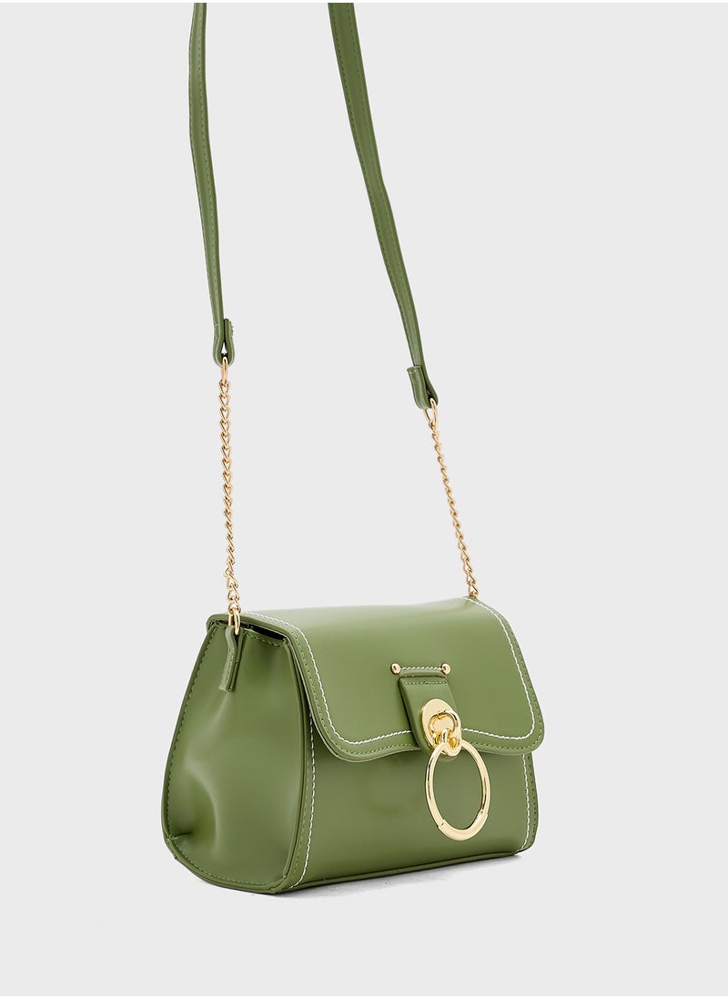 Metal Trim Stitch Detail Crossbody Bag