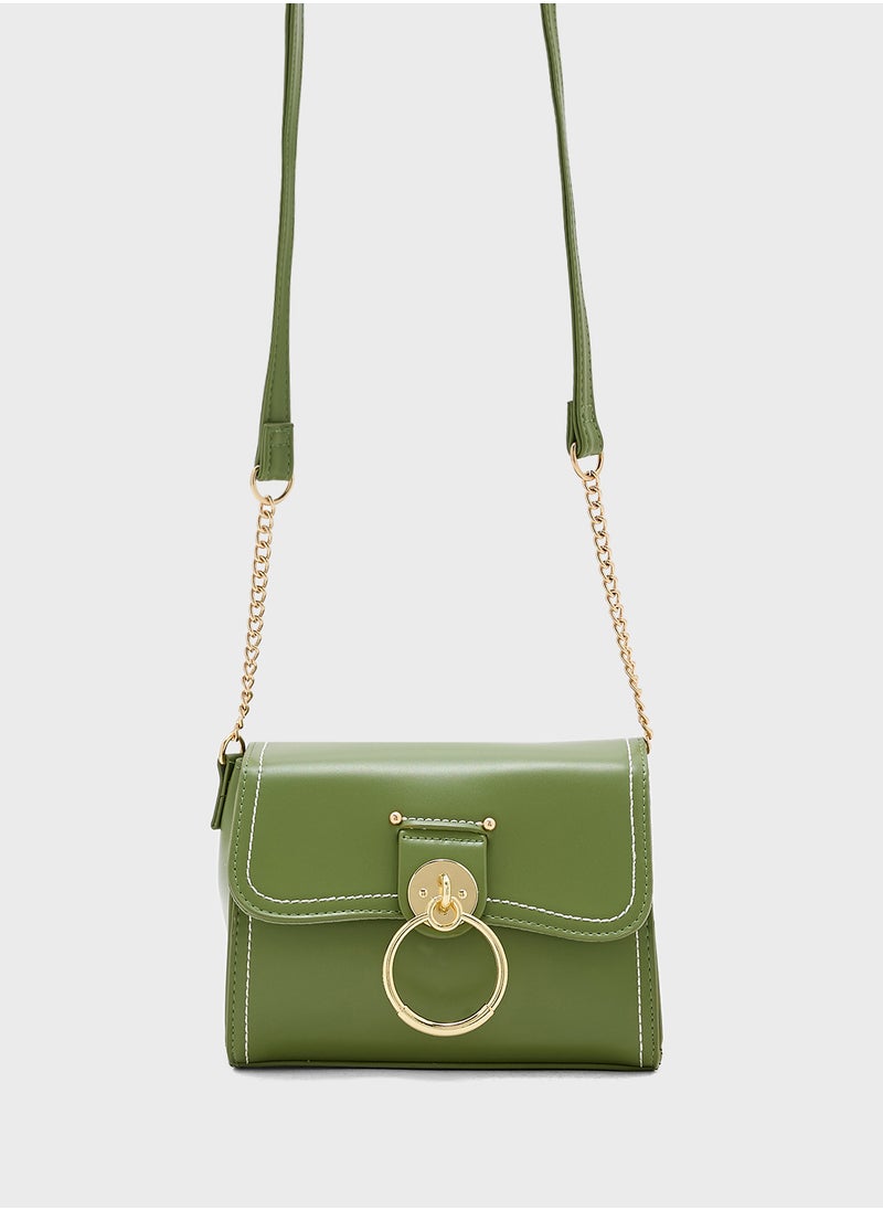 Metal Trim Stitch Detail Crossbody Bag