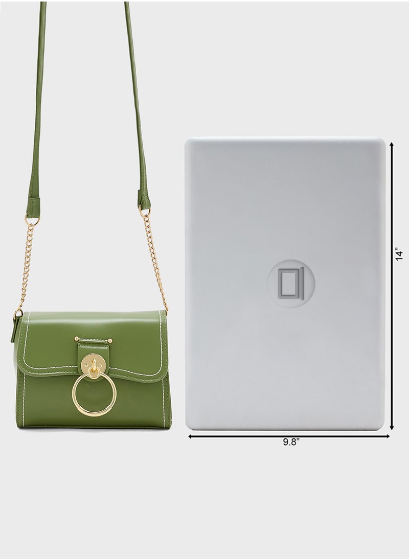 Metal Trim Stitch Detail Crossbody Bag