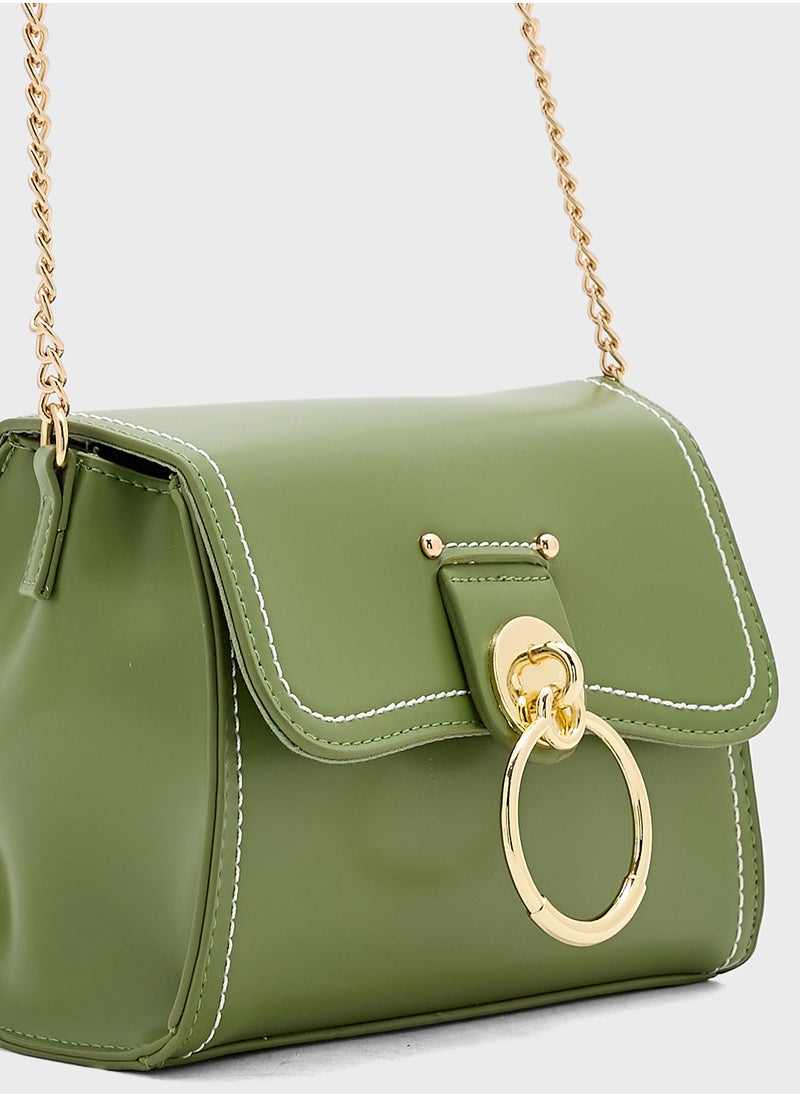 Metal Trim Stitch Detail Crossbody Bag