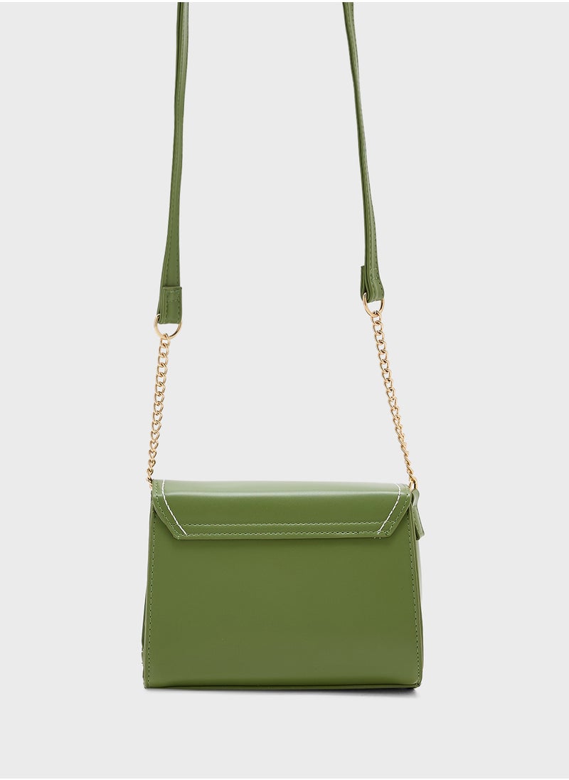Metal Trim Stitch Detail Crossbody Bag
