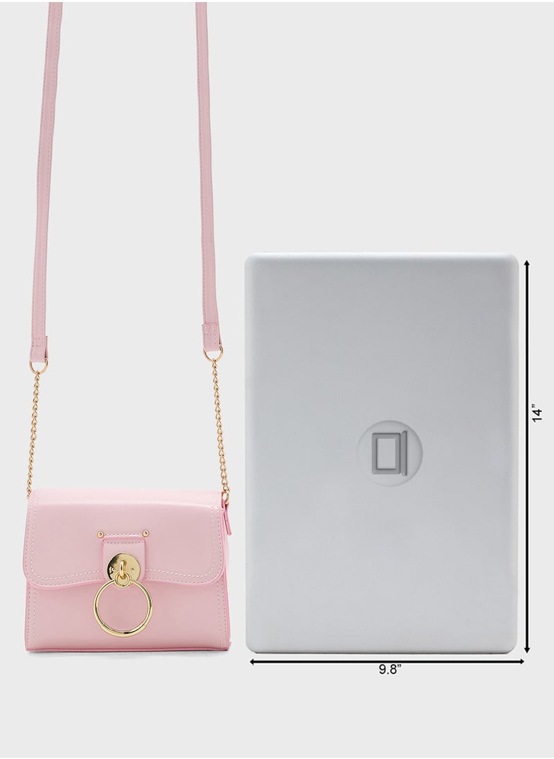 Metal Trim Stitch Detail Crossbody Bag