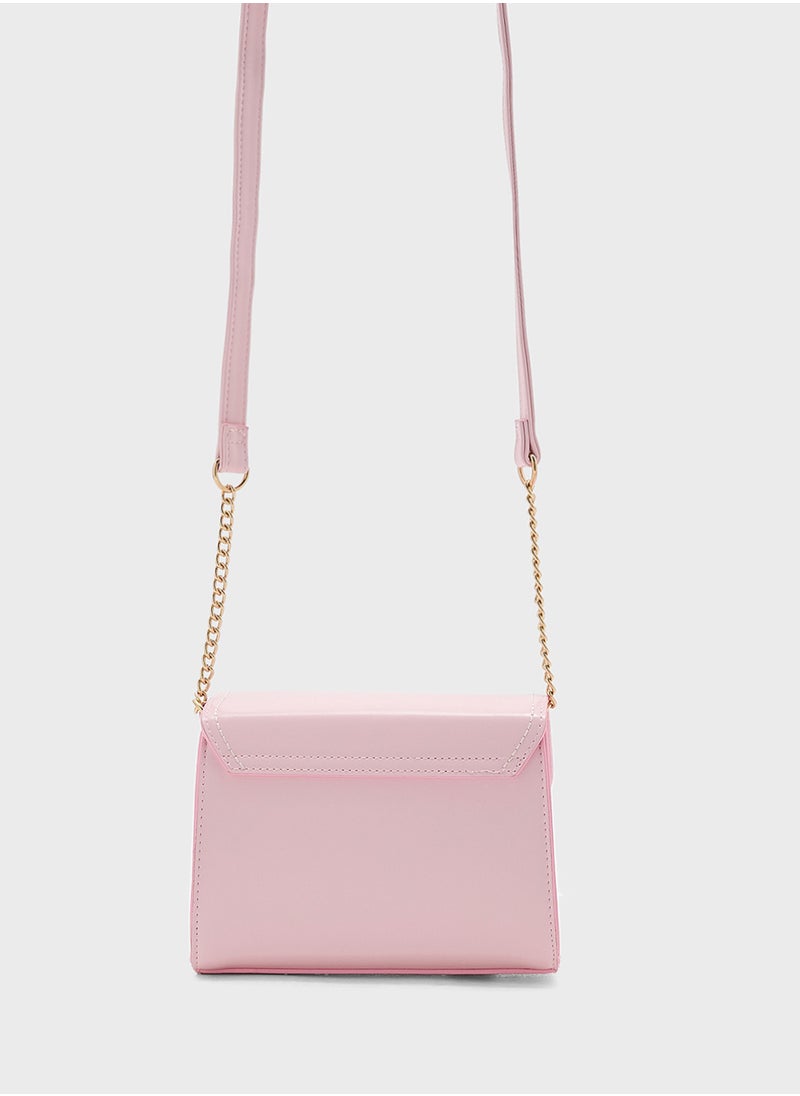 Metal Trim Stitch Detail Crossbody Bag