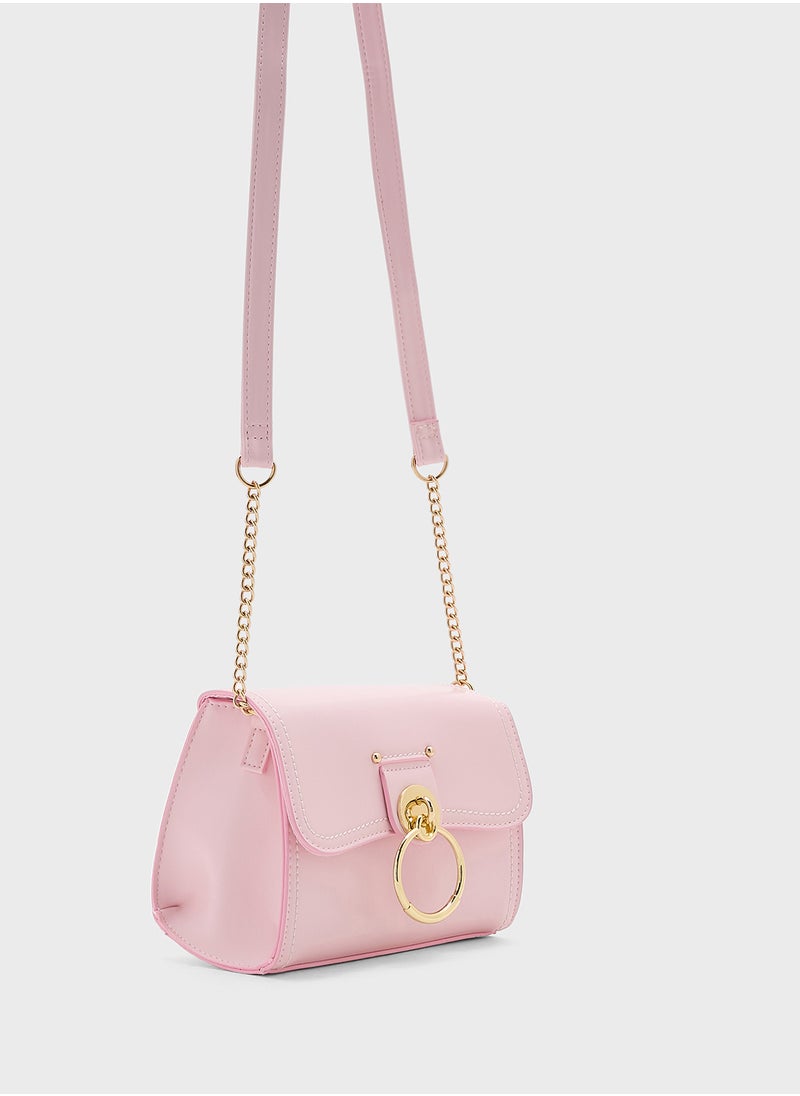 Metal Trim Stitch Detail Crossbody Bag