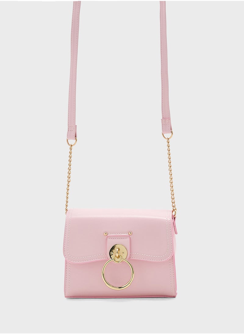 Metal Trim Stitch Detail Crossbody Bag