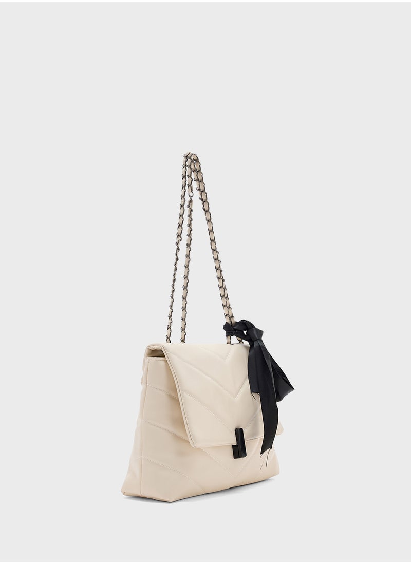 Quilted Crossbody Bag With Bow Detail