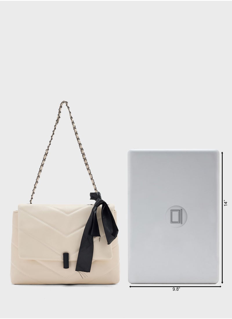 Quilted Crossbody Bag With Bow Detail