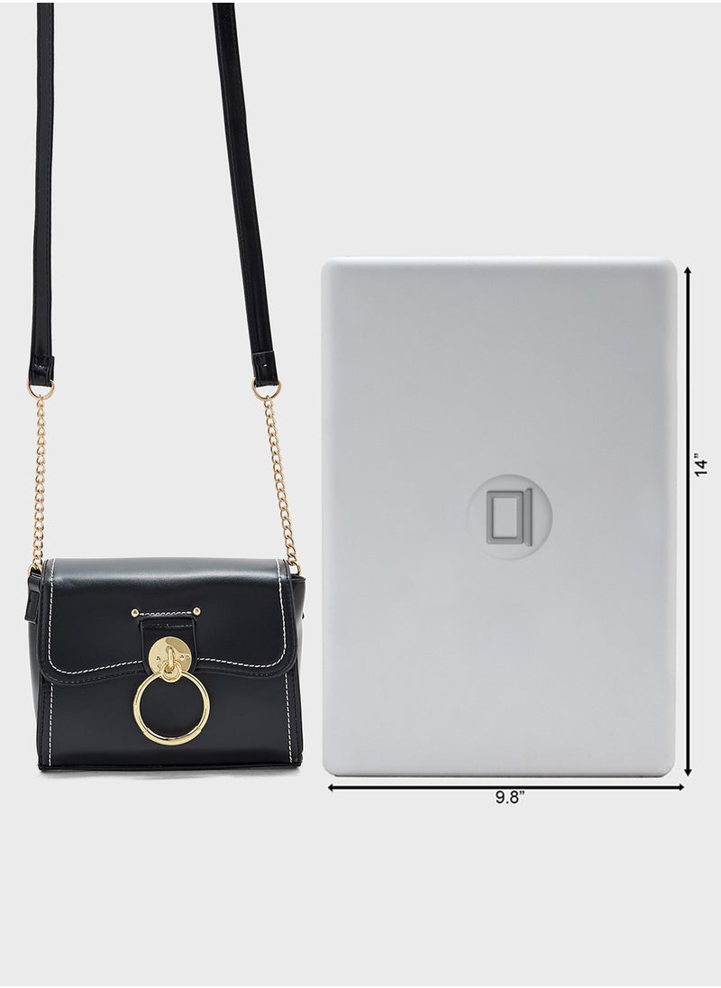 Metal Trim Stitch Detail Crossbody Bag
