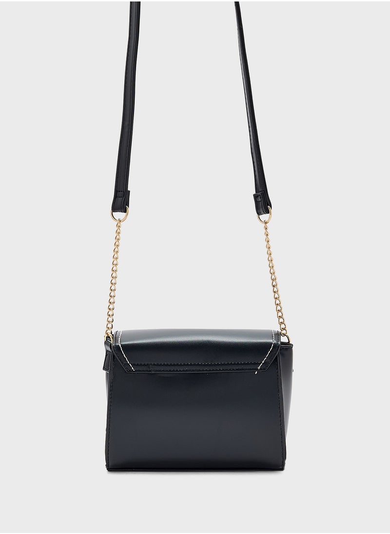 Metal Trim Stitch Detail Crossbody Bag