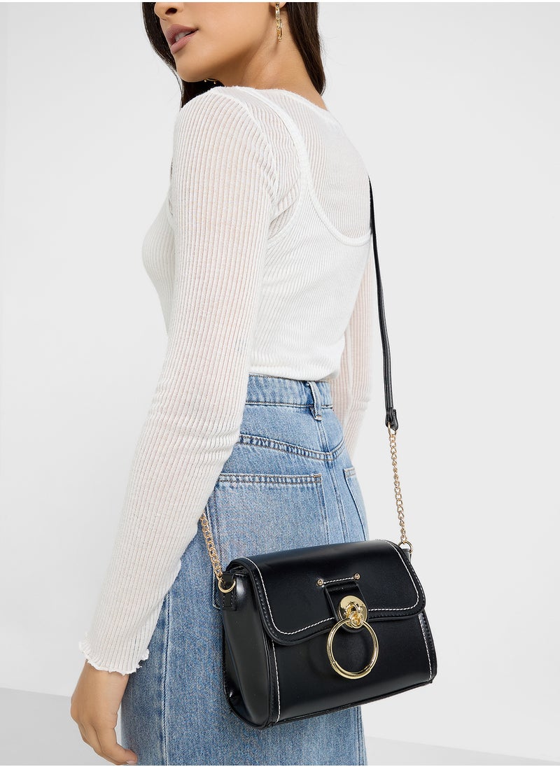 Metal Trim Stitch Detail Crossbody Bag