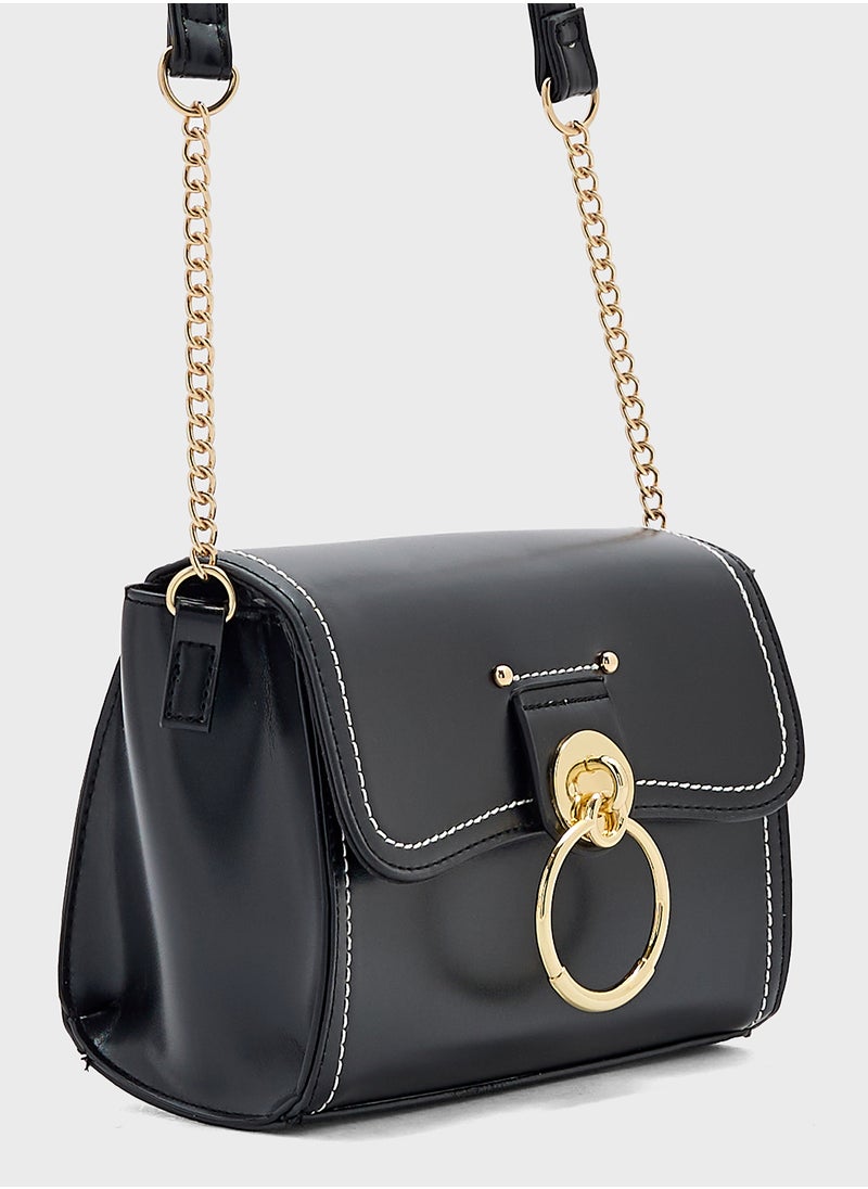 Metal Trim Stitch Detail Crossbody Bag
