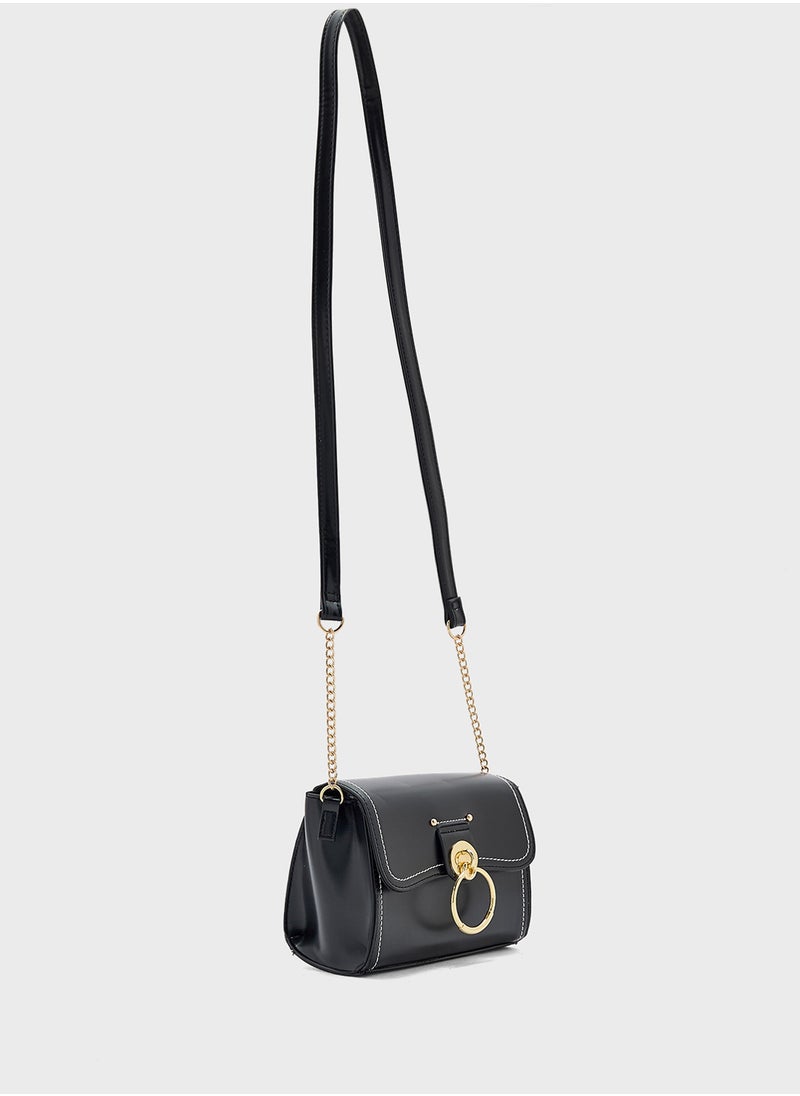 Metal Trim Stitch Detail Crossbody Bag