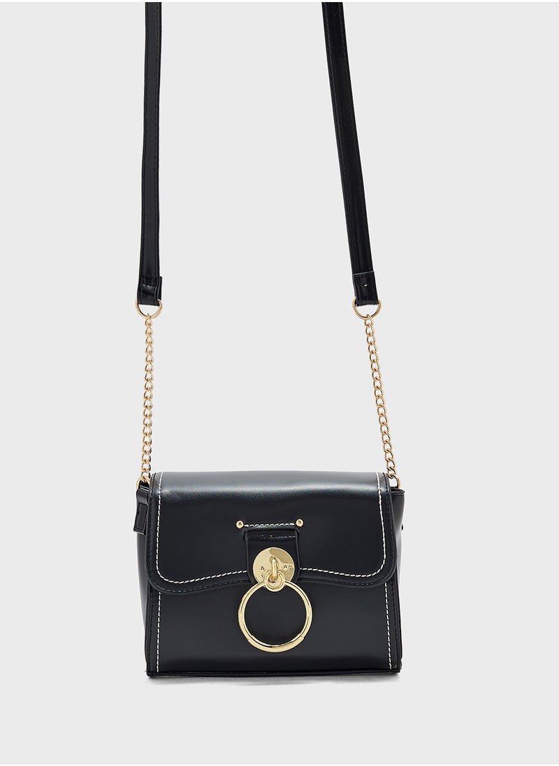 Metal Trim Stitch Detail Crossbody Bag
