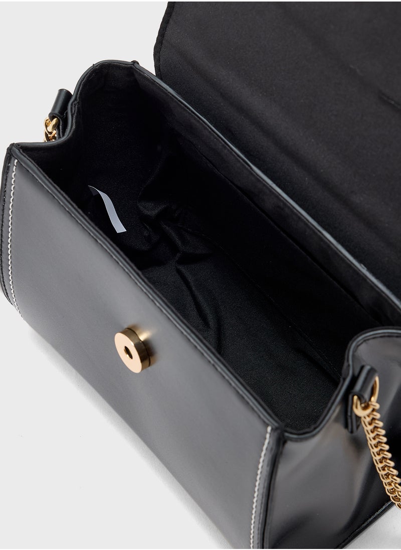 Metal Trim Stitch Detail Crossbody Bag