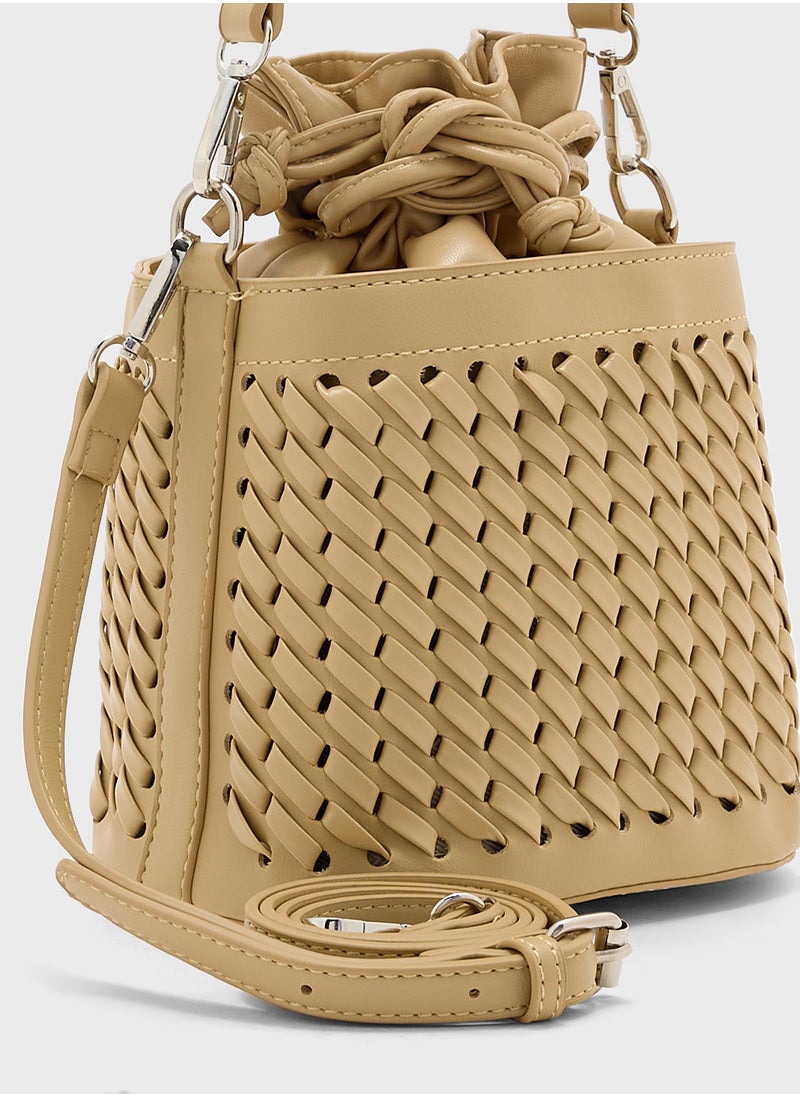 Weave Detail Bucket Crossbody Bag