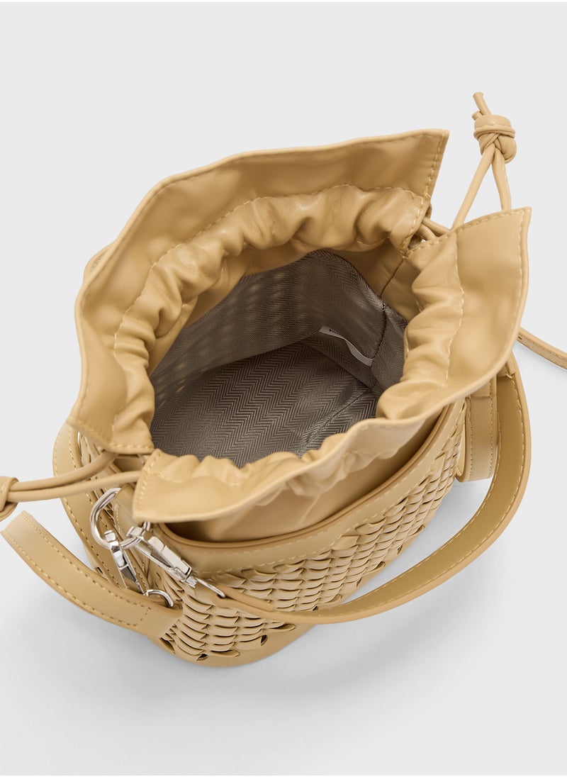 Weave Detail Bucket Crossbody Bag