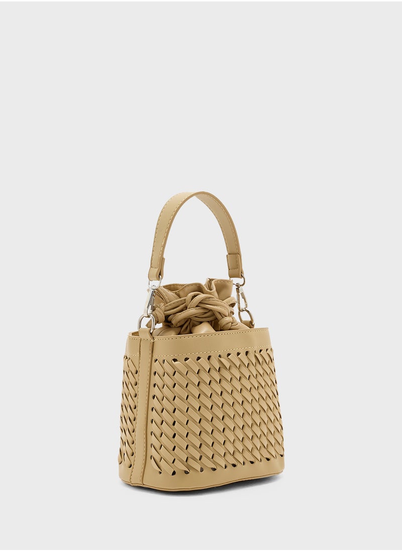 Weave Detail Bucket Crossbody Bag