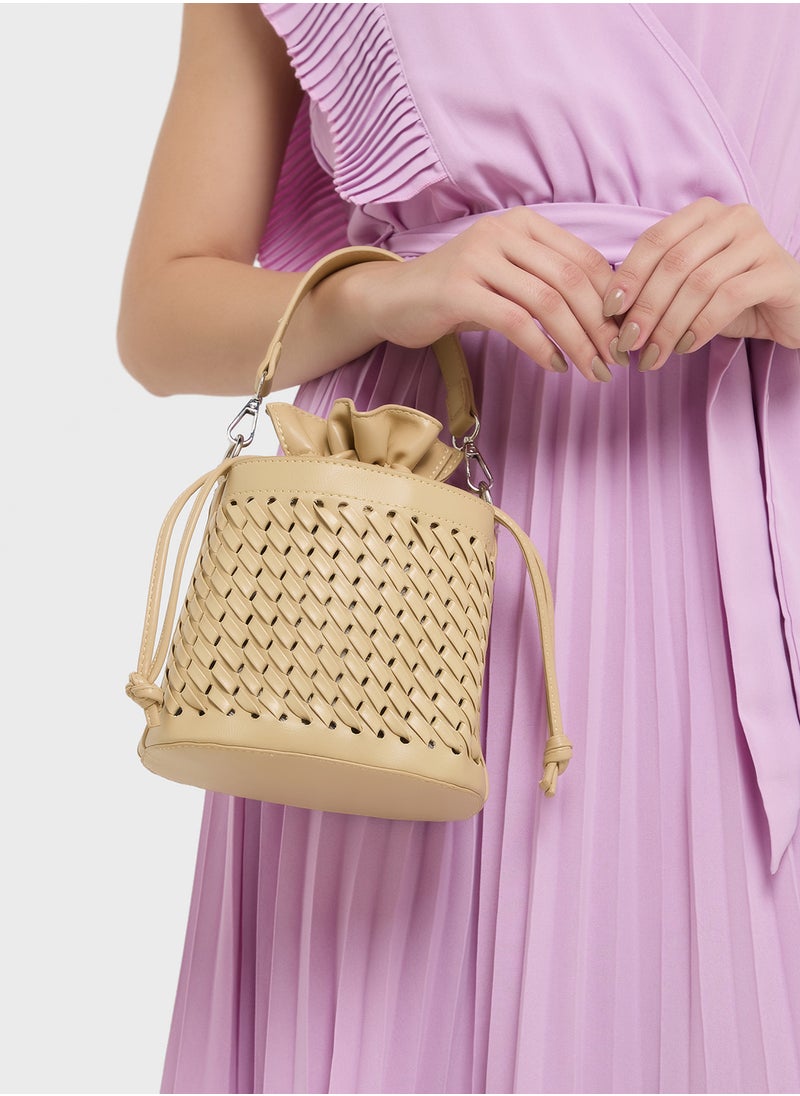 Weave Detail Bucket Crossbody Bag