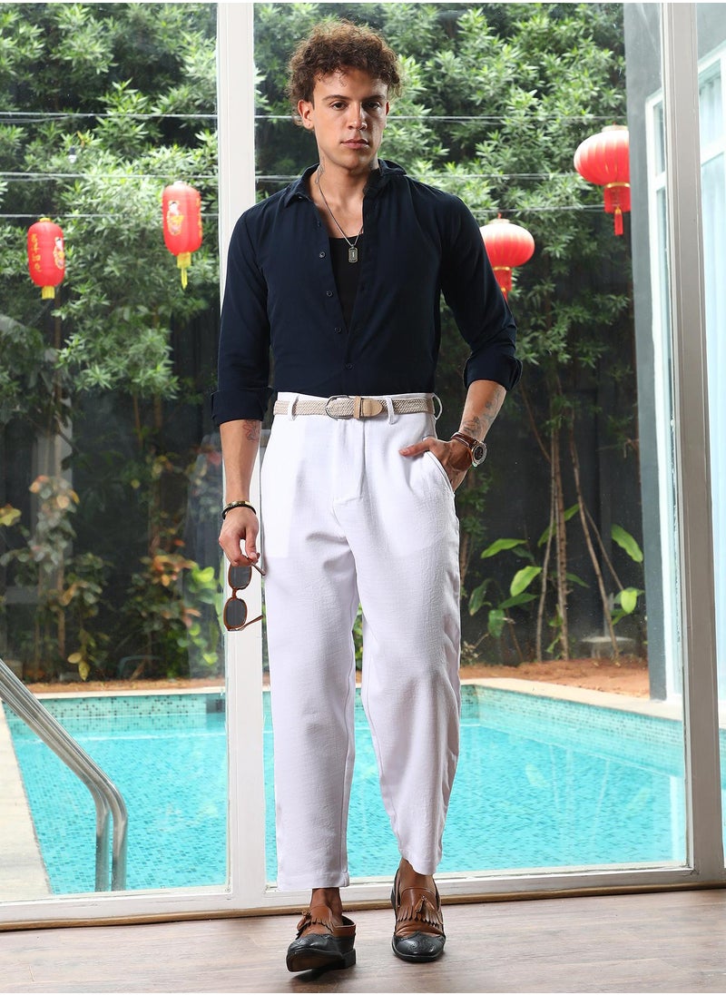 Men's Daisy White Tailored Linen-Blend Trousers