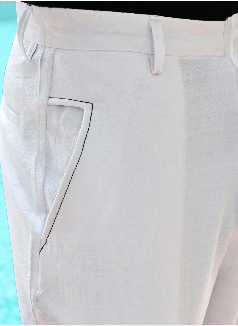 Men's Daisy White Tailored Linen-Blend Trousers
