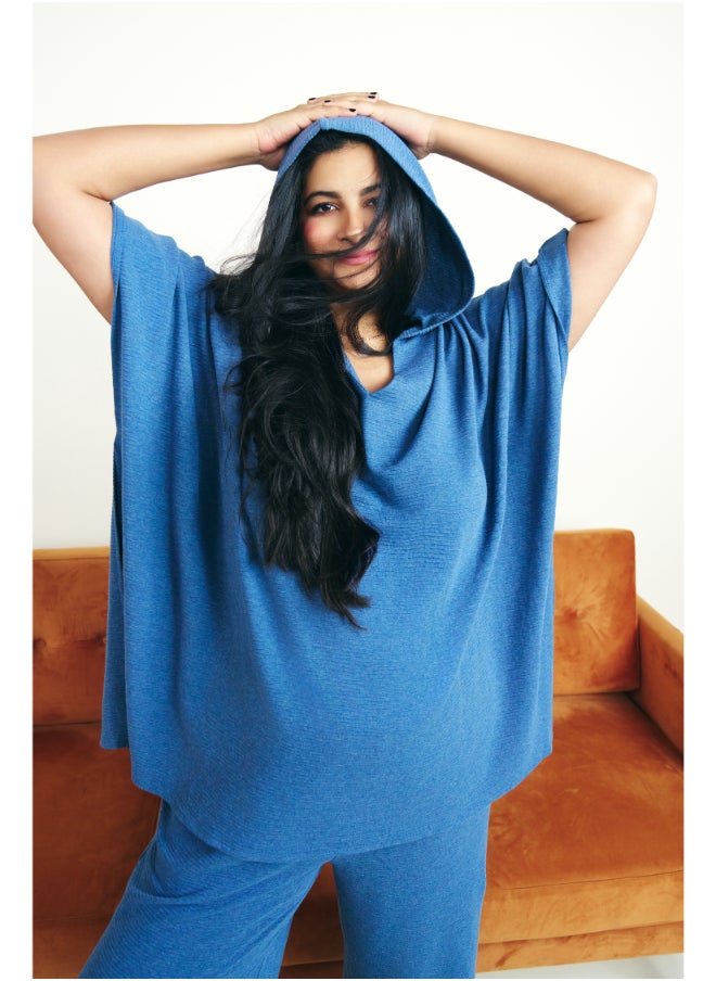 Relaxed Cloudy Blue Kaftan Hoodie