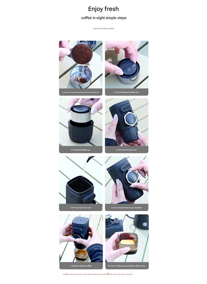 Portable Espresso Coffee Maker, 15 Bar High Voltage Portable Hand Pressure, 100ml Capacity, Manual Operation, Dual Use for Ground Coffee/Capsules