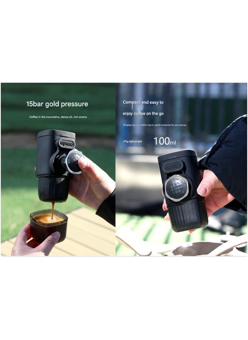 Portable Espresso Coffee Maker, 15 Bar High Voltage Portable Hand Pressure, 100ml Capacity, Manual Operation, Dual Use for Ground Coffee/Capsules