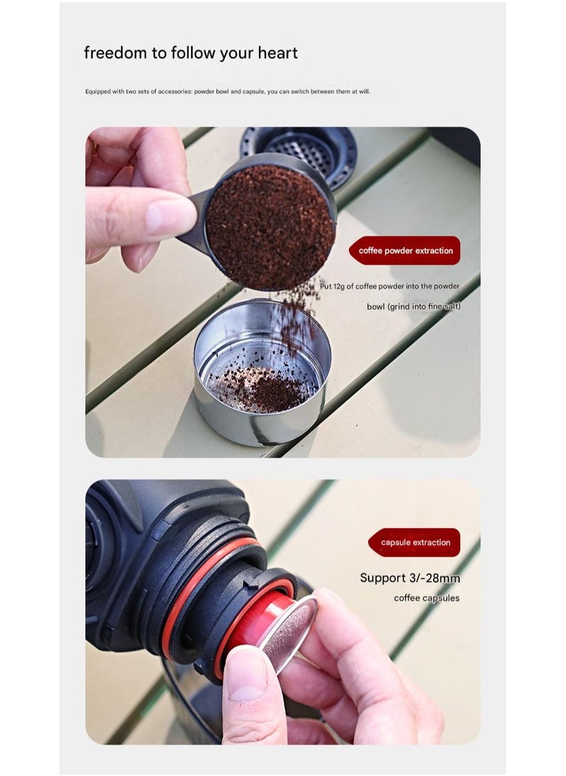 Portable Espresso Coffee Maker, 15 Bar High Voltage Portable Hand Pressure, 100ml Capacity, Manual Operation, Dual Use for Ground Coffee/Capsules
