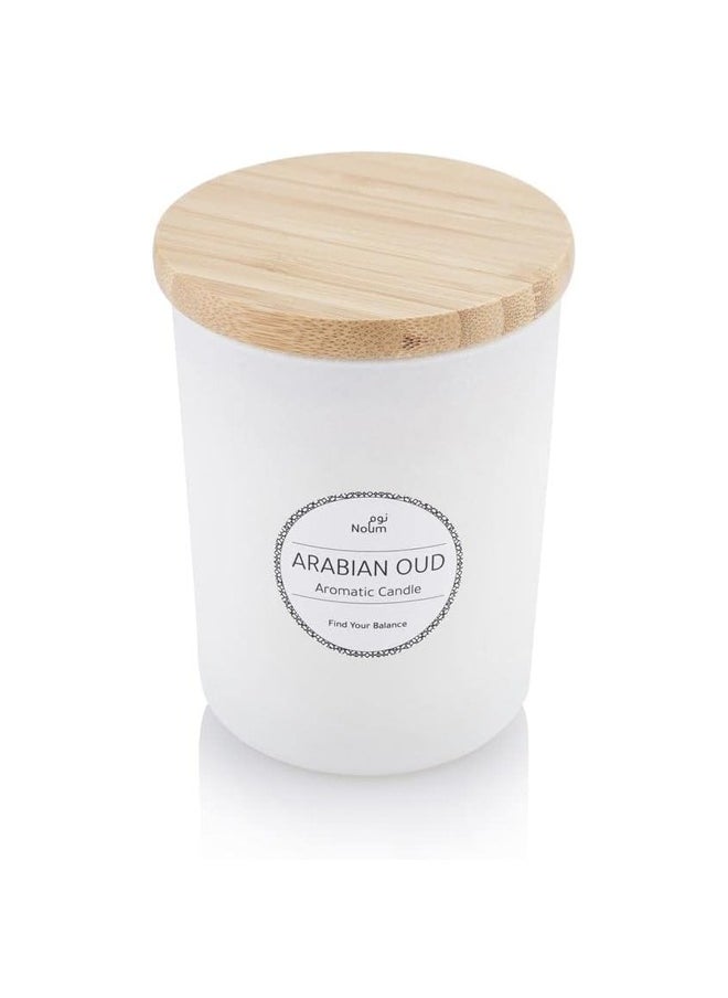 NOUM - Arabic Oudh Scented Glass Candle with Bamboo Lid - White